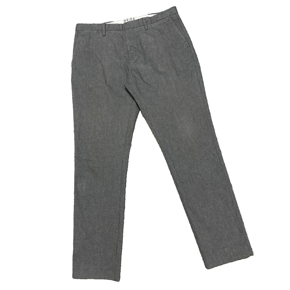 REISS Bartley Pants Mens 34x32 Trousers Dress Gray Preppy Chino Stretch Smart